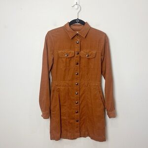Loft Snap Front Corduroy Shirtdress Caramel Chestnut